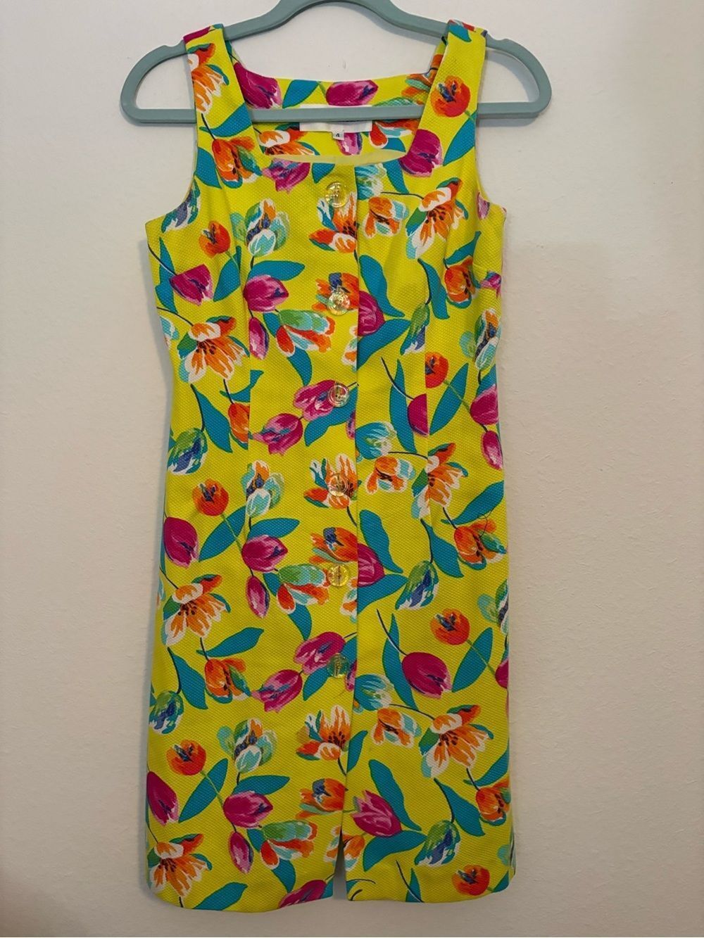 Vintage 90’s Laura Madrigano Yellow Floral Print Dress Size 4